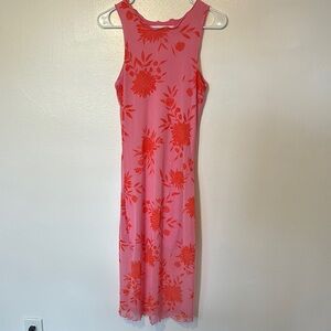 Floral Pink and Red Sleeveless Maxi Dress